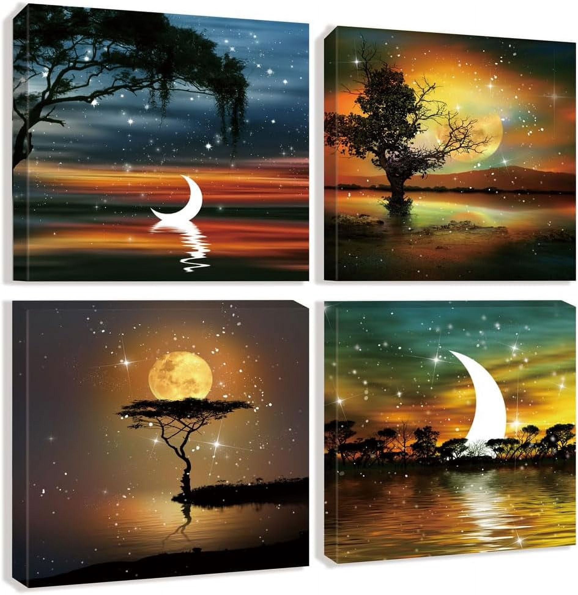 Moon Ocean Canvas Wall Art Abstract Night Scene Coastal Artwork ...