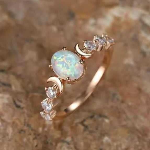 Moon Of My Life Oval Cut Opal Ring In 14k Rose Gold Plated Opal Engagement Ring Vintage Opal Wedding Ring Unique Bridal Ring For Women Gift