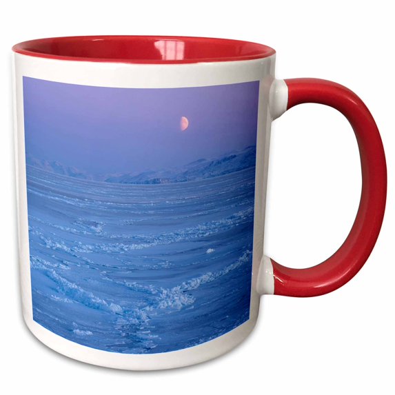 3drose, Moon Over Frozen Disko Bay, Disko Island in the Background. Greenland, 11oz Two-tone Red Mug
