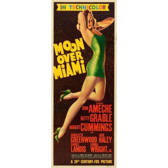 Moon Over Miami 14inx36in Insert Movie Poster Multi-Color Square Adults Western Graphic