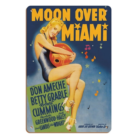 Moon Over Miami - Starring Betty Grable - Vintage Film Movie Poster by Alberto Vargas c.1941 - 8 x 12 inch Vintage Wood Art Sign