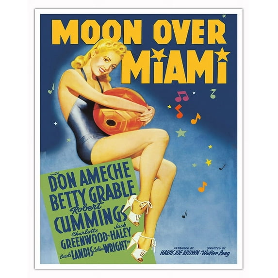 Moon Over Miami - Starring Betty Grable - Vintage Film Movie Poster by Alberto Vargas c.1941 - Fine Art Matte Paper Print (Unframed) 16x20in