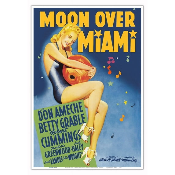 Moon Over Miami - Starring Betty Grable - Vintage Film Movie Poster by Alberto Vargas c.1941 - Master Art Print (Unframed) 13in x 19in