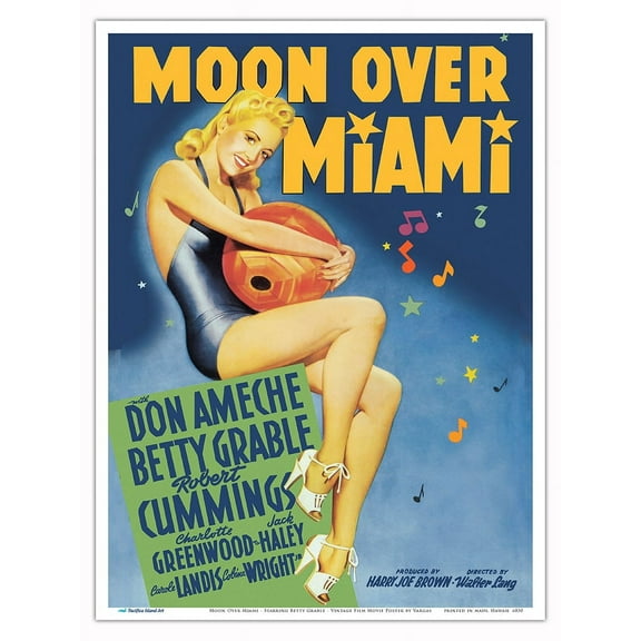 Moon Over Miami - Starring Betty Grable - Vintage Film Movie Poster by Alberto Vargas c.1941 - Master Art Print (Unframed) 9in x 12in