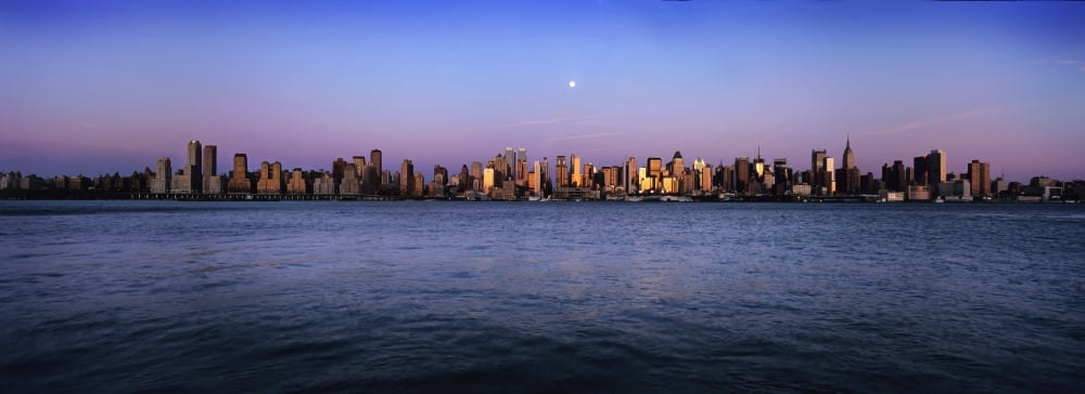 Moon Over Midtown Manhattan Skyline At Dusk Canvas Art - Marc Jackson Design Pics (44 x 16)