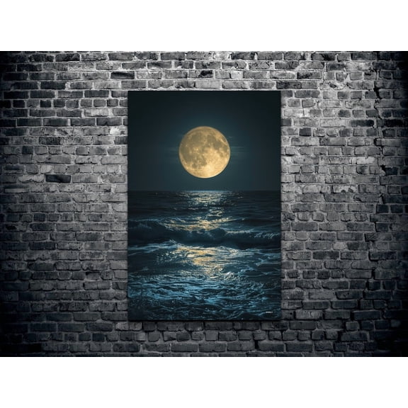 Moon Over Ocean Wall Art Print, Night Ocean Wall Art, Home Decor, Home Gift, Nature Portrait Wrapped Wall Art, Modern Wall Decor, 12x18 UNFRAMED