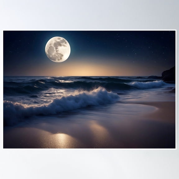 Moon Over The Waves Poster Wall Art, Modern Wall Decor, 8x12 UNFRAMED