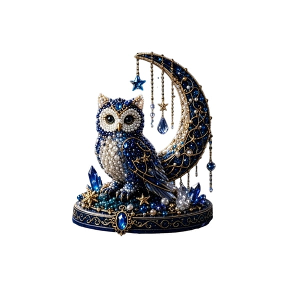 Moon Owl Luna Guardian DIY Bead Kit, Celestial 3D Crystal Beading Craft Set, Beginner Friendly Magical Handmade Desktop Ornament Project