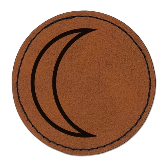 Moon Partial Outline 2.5" Faux Leather Round Engraved Iron-On Patch - Brown