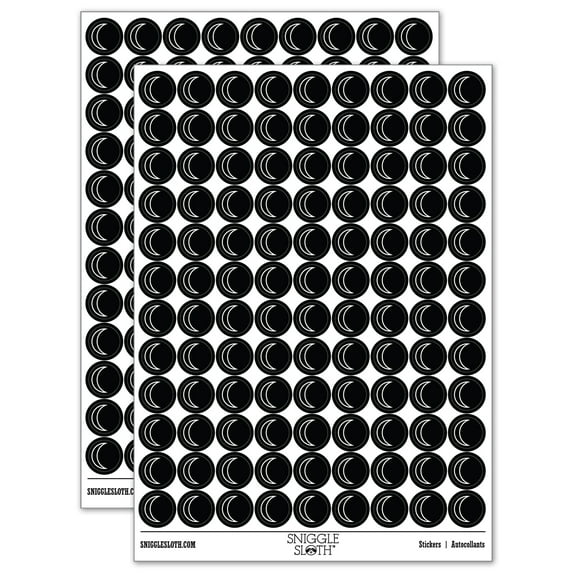 Moon Partial Outline 200+ Round Stickers - Black - Matte Finish - 0.50" Size