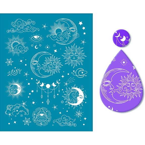 Moon Pattern Non-Adhesive Silk Screen Printing Stencil Reusable Washable Clay Stencils Mesh Transfer Stencils for Polymer Clay Jewelry Making 5x4inch Colorful