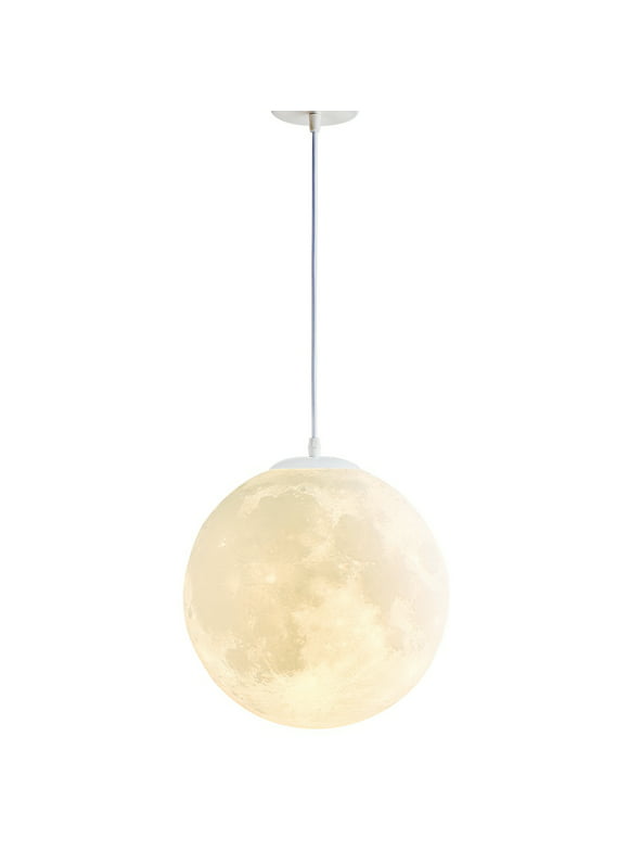 Moon Pendant Light, 3d Printed Moon Pendant Lamps, Ceiling Moon Lights with 2m Adjustable Cable, 110V/220V Cold/Warm White LED Pendant Lamp for Kids Room, Home, Office, 7.9"