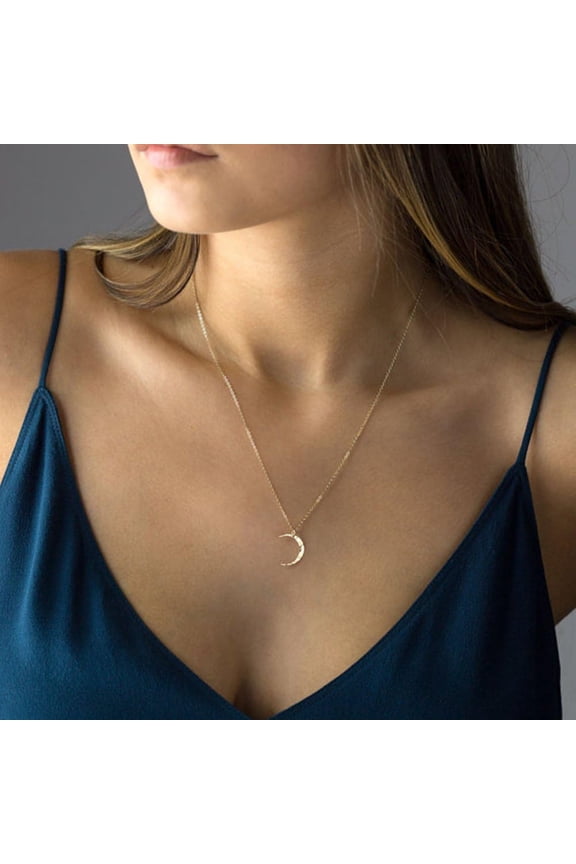Moon Pendant Necklace, 14K Gold Plated Coin Pendant Necklace New Moon Crescent Moon Full Moon Open Circle Hammered Pendant Necklaces For Women[o7248]