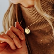 Moon Pendant Necklace, 14K Gold Plated Coin Pendant Necklace New Moon Crescent Moon Full Moon Open Circle Hammered Pendant Necklaces For Women[o7253]