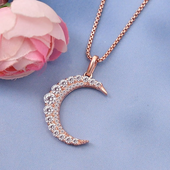 Moon Pendants Necklace Moissanite Silver Gold Anniversary Gifts For Mom Chain Half Wedding Gift&nbsp;women
