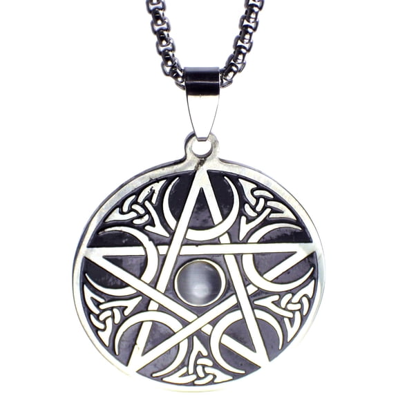 Moon Pentacle Pendant 316L Stainless Steel Crescent Star Protection Necklace Unisex Forge Jewelry
