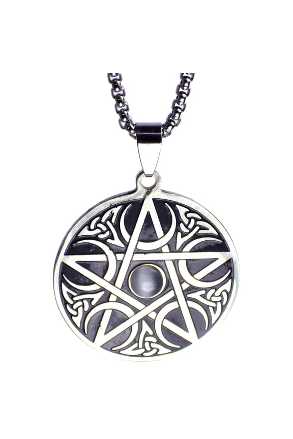 Moon Pentacle Pendant 316L Stainless Steel Crescent Star Protection Necklace Unisex Forge Jewelry