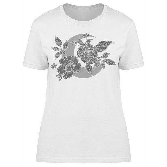Moon Peony Flowers T-Shirt Women -Image by Shutterstock, Female Large