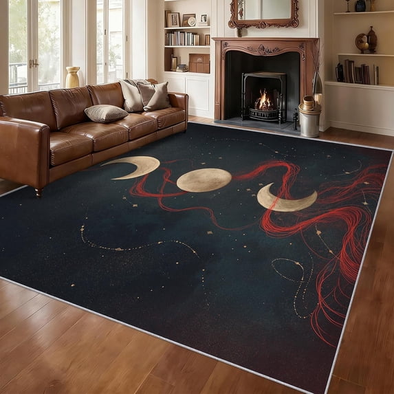 Mooon Rugs Moon Phase Area Rugs, Celestial Boho Pattern Carpet, Washable Non Slip ...