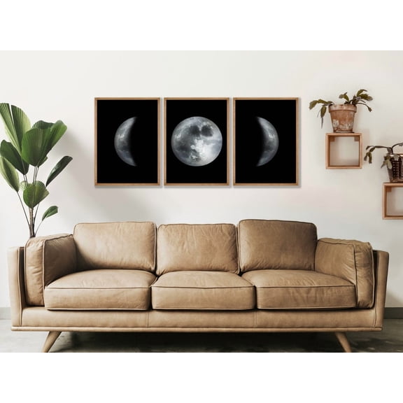 Moon Phase Art Print, Lunar Cycle Wall Decor Poster Printed Poster, Stretched Canvas