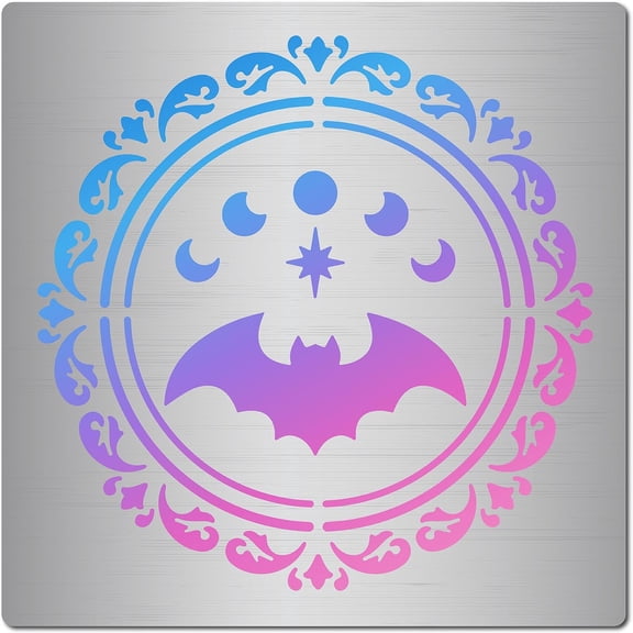 Moon Phase Bat Metal Stencil Stainless Steel Drawing Template Reusable Flower Halloween Decor Stencils for Painting on Wood Burning Pyrography Engraving Scrapbooking Home Decor DIY Craft DIY
