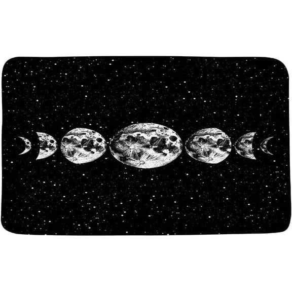 Moon Phase Bath Mat Microfiber Memory Foam Doormat with Celestial Abstract Starry Sky Design 16x24 Inch