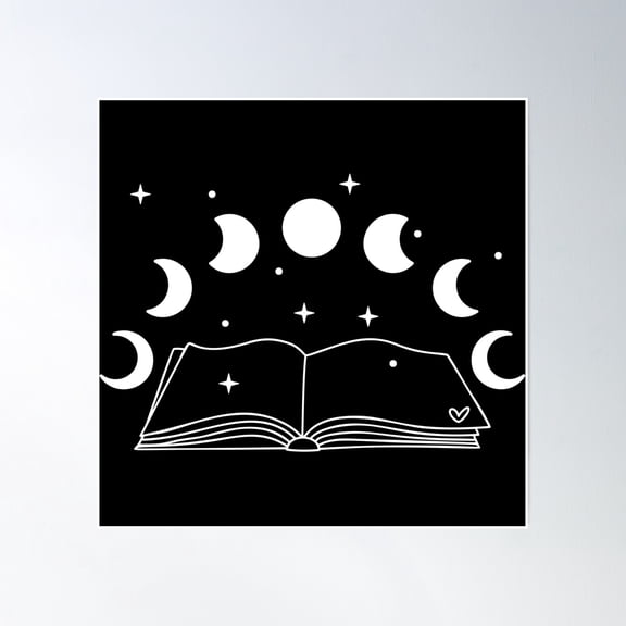 Moon Phase Book Poster Wall Art, Modern Wall Decor, 16x16 UNFRAMED