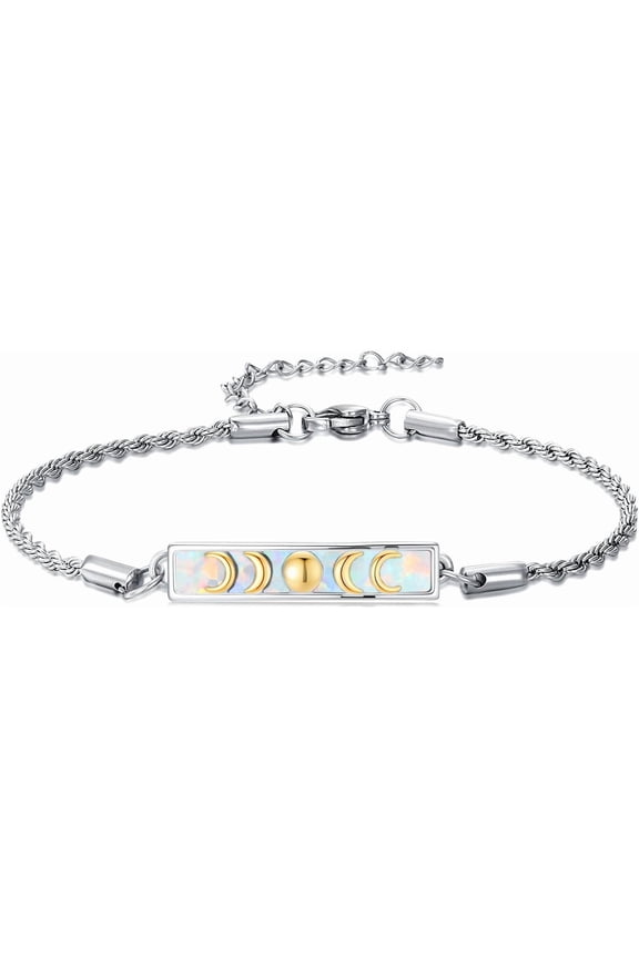 Moon Phase Bracelet 925 Sterling Silver Opal Bar Moon Phase Bracelet Jewelry Gifts for Women