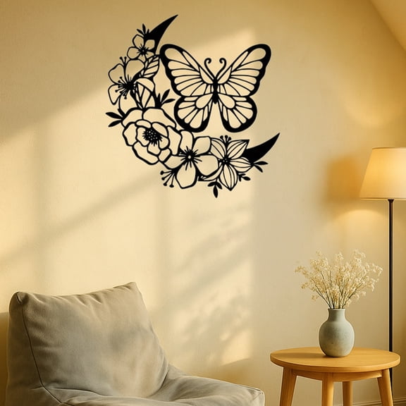 Moon Phase Butterfly Metal Wall Art - Bohemian Style Home Decor, Vintage Wall Decor. Perfect for Living Room, Bedroom, Garden, Waterproof , Ideal for Halloween, Christmas, Vintage Room Decor