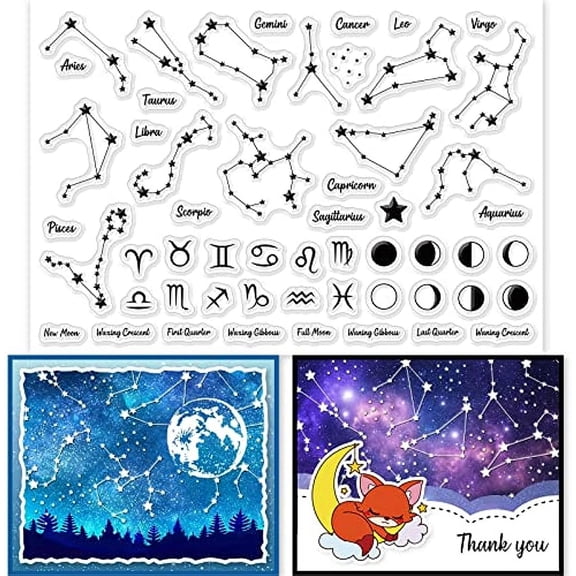 Moon Phase Clear Stamps for DIY Scrapbooking Decor Constellations Planetary Map Transparent Silicone Stamps for Making Cards Photo Album Decor