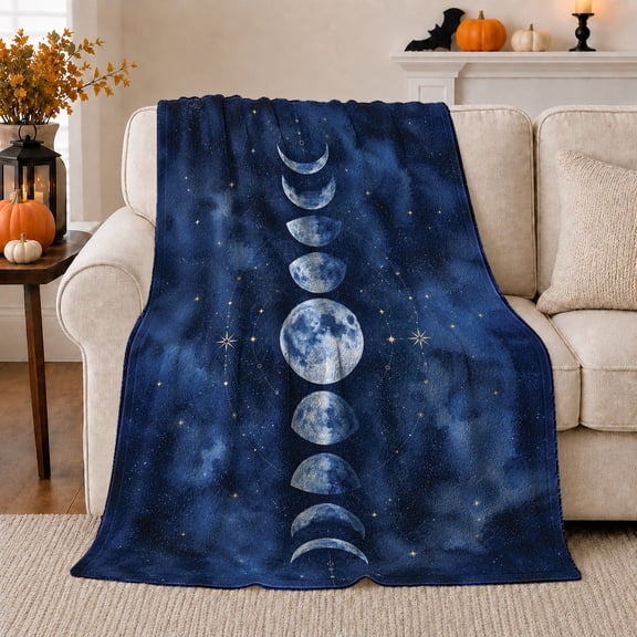 Moon Phase Cosmic Scene Mystical Celestial, Cozy Friendship Quote Scene, Warm Flannel Blanket for Living Room and Reading Nook, Art Lovers Thanksgiving Gift, Artistic Home Decor