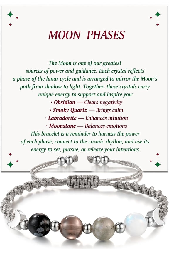Moon Phase Crystal Healing Bracelet for Women, Natural Stone Beaded Bracelet with Moonstone, Spiritual Bracelets for Intuition, Emotional Balance, Intention Setting, Gifts for Her