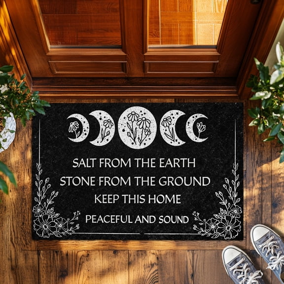 Moon Phase Doormat, Salt From The Earth, Stone From The Ground, Peaceful Home Welcome Mat for Front Door, Non-Slip Absorbent Floor Rug