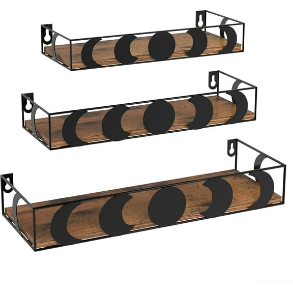 Moon Phase Floating Shelves, Set of 3 Small Decorative Wall Shelves for Book Plant Storage, Crystal Figurine Collectibles Display Shelf for Bedroom