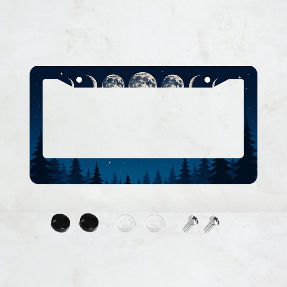 Moon Phase Forest License Plate Prame Aluminum Rust-Proof Auto Parts License Plate Decorative Screws Fit Standard 2 Holes 1 U.S. License Plate, 12.2x 6.3 Inch