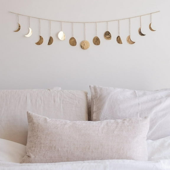 Moon Phase, Gold Wall Decor for Bedroom & Living Room, Bohemian Wall Decor, Handmade Hammered Metal 36" 13 Phases Moon, Celestial Wall Art, Gift for Women & Kids