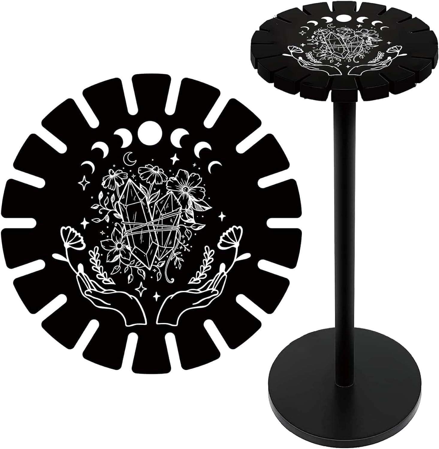 Moon Phase Hands Pendulum Holder Flower Divination Dowsing Wheel Black ...
