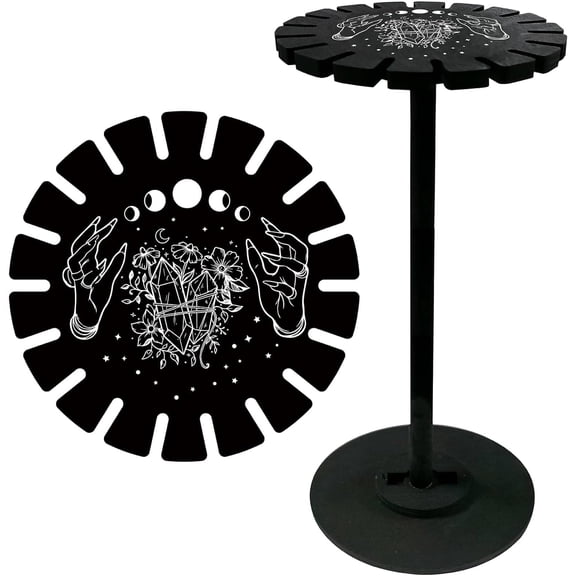 Moon Phase Magic Pendulum Display Shelf Holder Stand Black Wooden Dowsing Divination Metaphysical Magic Boards Stuff for Home Hanging Stone Essential Oil DecorBlack