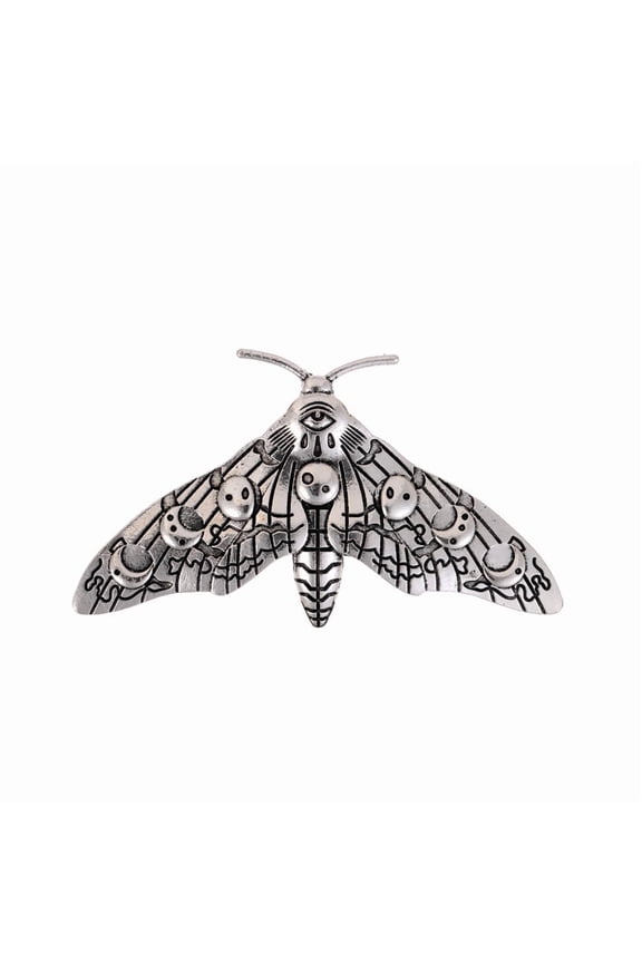 Moon Phase Moth Alloy Brooch Pin Tibetan Style Insect Alloy Badge for Backpack Clothes Silver 47x83.5mm diy