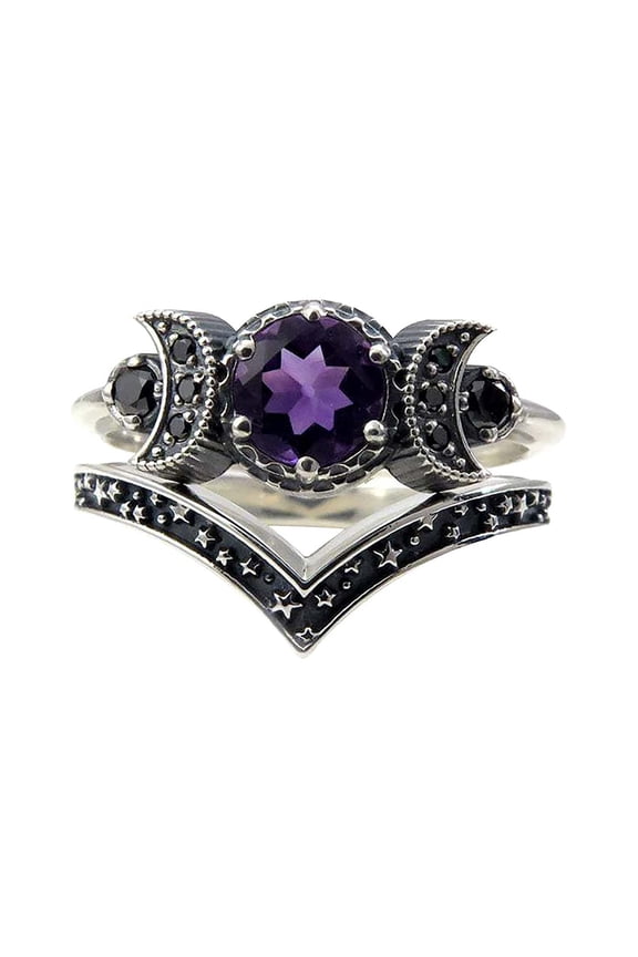 Moon Phase Necklace, Red Amethyst Alloy Pendant Jewelry Gift for Women, Triple Gift Wrap Adjustable 6-11 Size Engagement Wedding Birthday Present, Purple