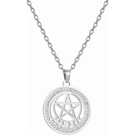 Moon Phase Necklace for Women Pentagram Pentacle Pendant Triple Goddess Sun Crescent Moon Full Moon Charm Pagan Jewelry Wiccan Gift
