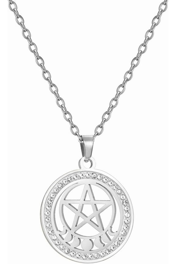 Moon Phase Necklace for Women Pentagram Pentacle Pendant Triple Goddess Sun Crescent Moon Full Moon Charm Pagan Jewelry Wiccan Gift