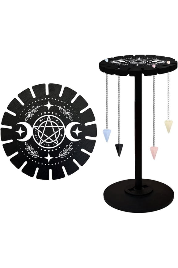 Moon Phase Pendulum Display Stand Star Display Shelf Up 18 Divination Wooden Holder Black Pendulum Wheel Display Stand Stuff for Hanging Stone Essential Necklace for DIY