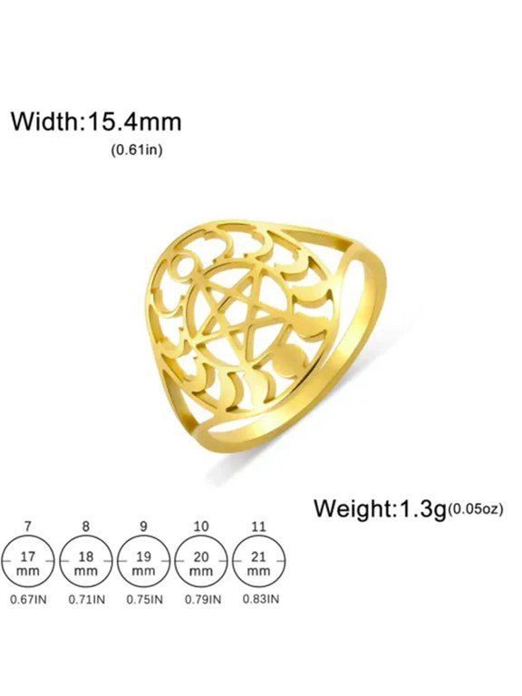 Moon Phase Pentacle Ring Stainless Steel Adjustable Wicca Amulet Jewelry
