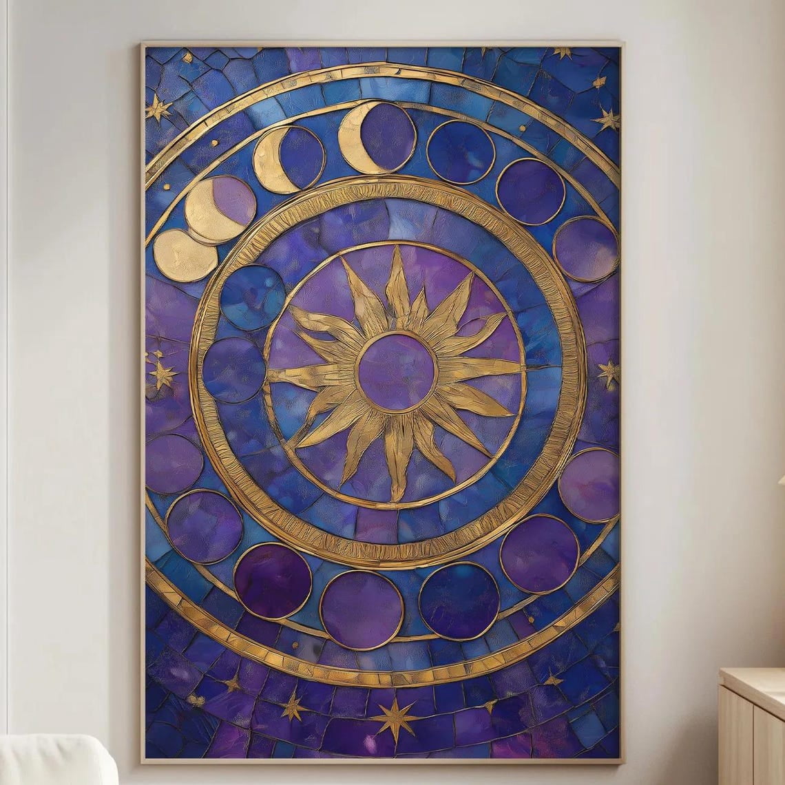 Moon Phase Poster, Celestial Stained Glass, Astrology Circle, Boho ...