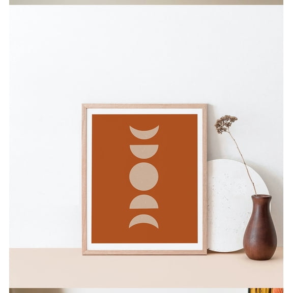 Moon Phase Print, Burnt Orange Moon, Boho Bedroom Decor, Modern Gallery Wall, Lunar Phases. Earth Tones, Terracotta Print, La Lune, Abstract Wall Art, Modern Wall Decor, 8x12 UNFRAMED
