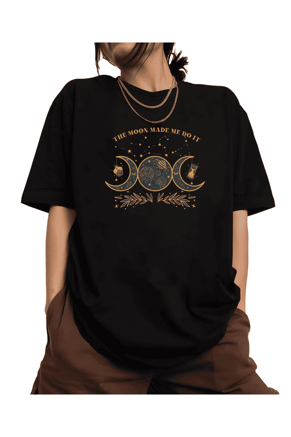Moon Phase Print Tshirt Graphic Tees Black Shirts Mystic Astrology Style S-5XL Tops