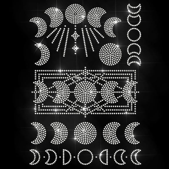 Moon Phase Rhinestone Iron on Transfer Magic Heat Transfer Decal Hot-fix Rhinestone Transfers Lunar Star Sky Diamond Iron on Stickers for Shirts Bags Hats Jacket Jeans DIY Crafts Colorful DIY