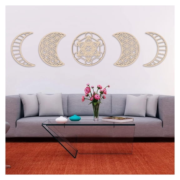 Moon Phase Room Decor  Sacred Geometry Home Decor  Meditation Accessory Wooden Wall Decor and Aesthetic Room Decor  Metatrons Cube, Flower of Life Wall Art (Natural Wood)