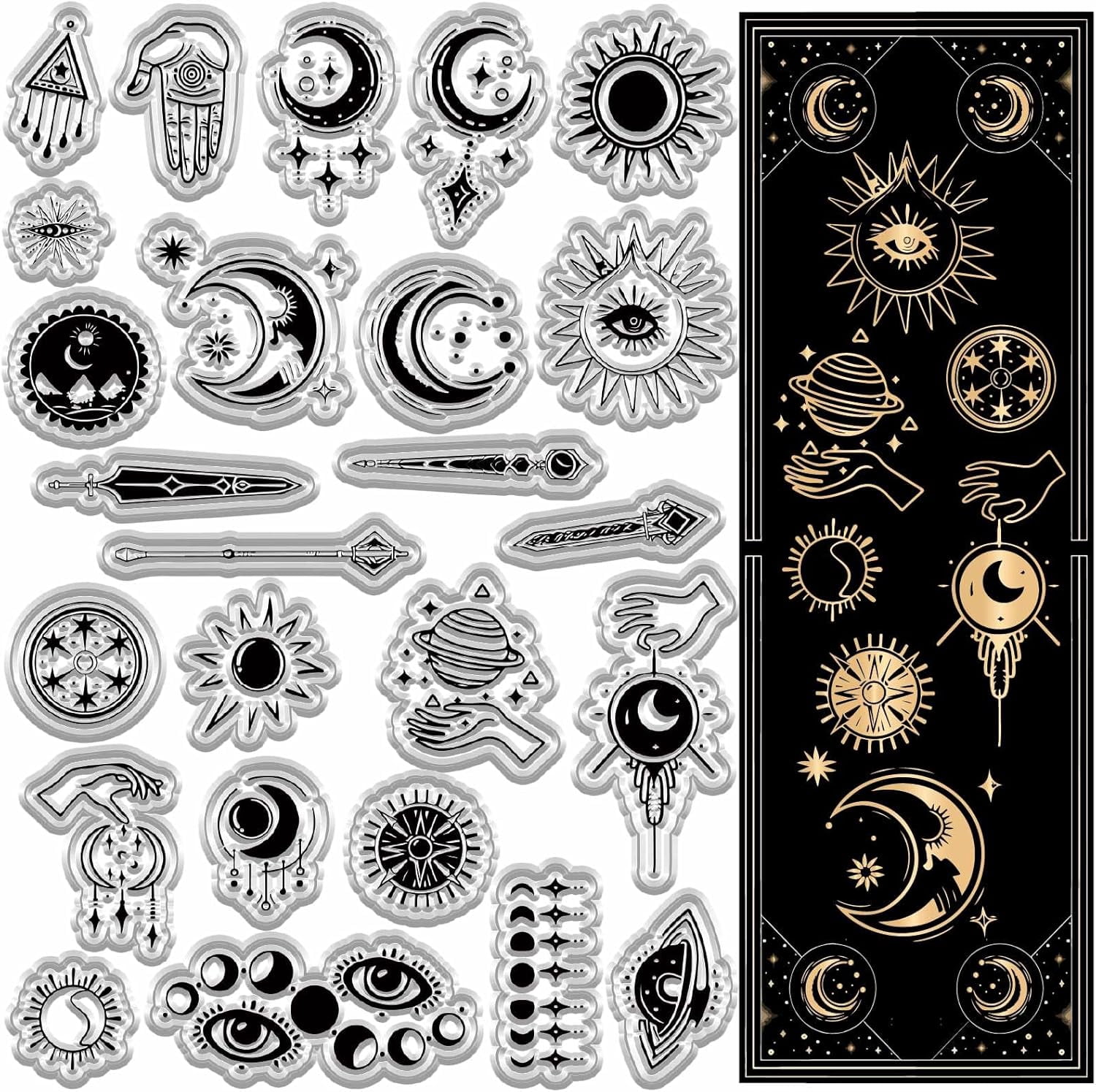 Moon Phase Stamps Divination Clear Stamp Sun Magic Hand Eyes Arrow Star ...